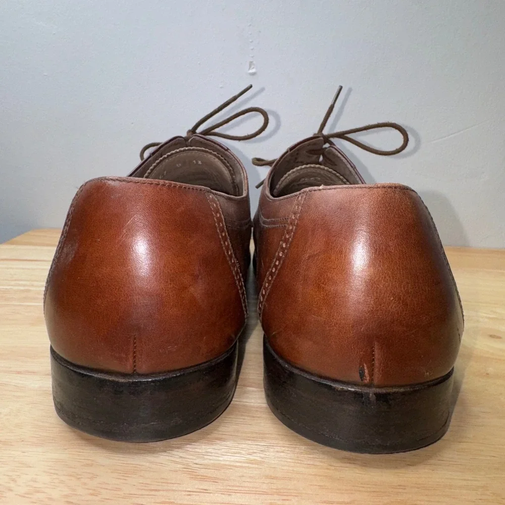 Bally Mens Brown Leather Cap Toe Derby Dress Shoes Brogue Detail Italy Size 13 D